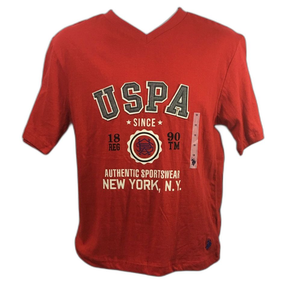 U S Polo Assn Boys V Neck Graphic T Shirt Authentic Sportswear Red Size 18